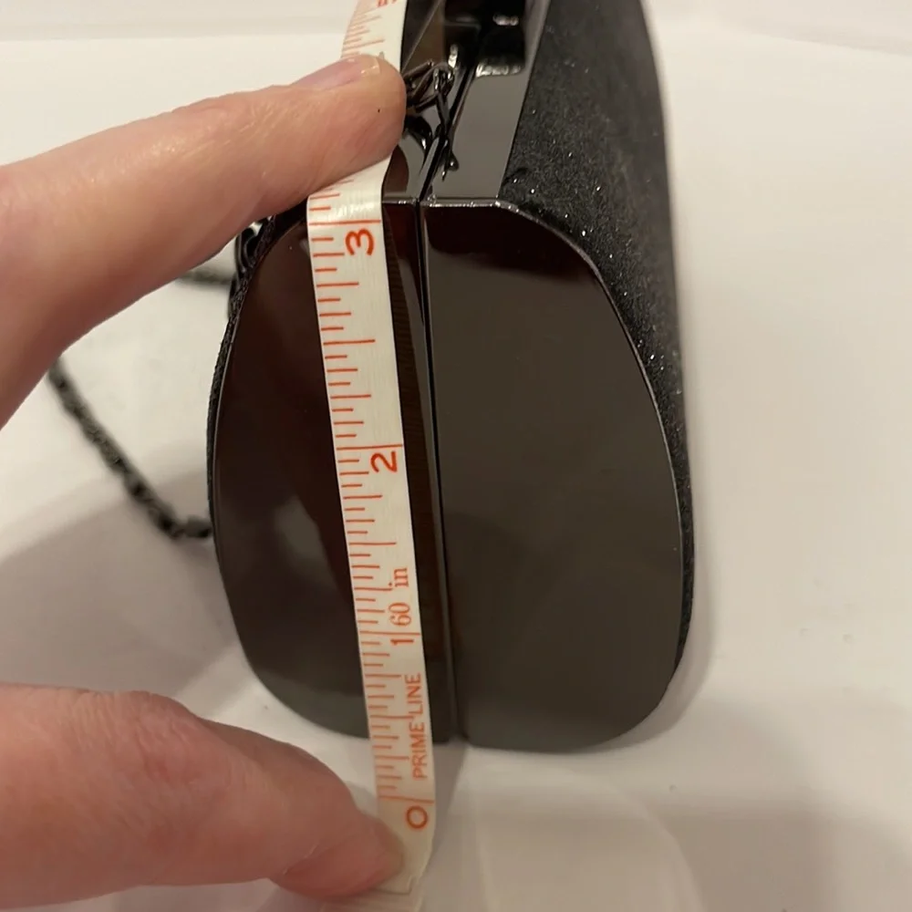 Clutch Purse Black Sparkle with Hideaway Metal Fancy Shoulder Strap. - Picture 7 of 9